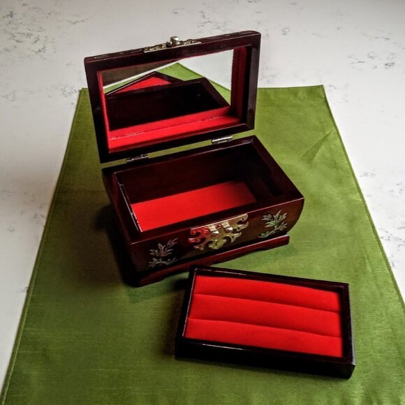 Mother of Pearl Inlay Wood Lacquer Jewelry Box - Picture 6 of 10